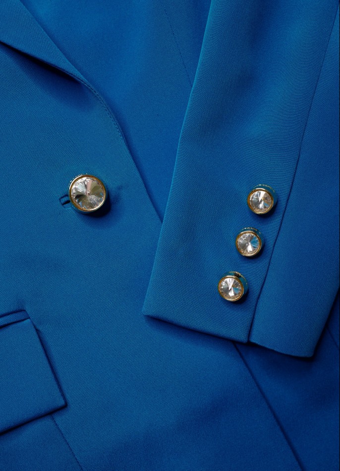 PRUSSIAN BLUE SILK DIAMENTÉ-BUTTONS BLAZER